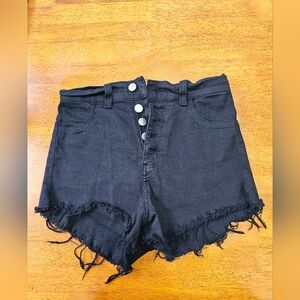 Black Frayed Denim Women Shorts